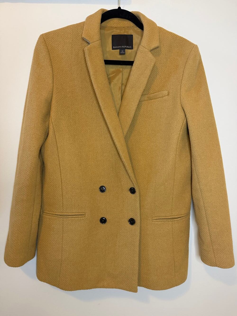 Banana Republic Womens Tan Double Breasted Twill Coat Blazer Lined Wool Sz 6